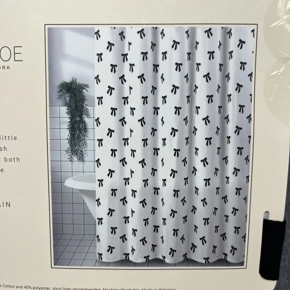 Rachel Zoe Shower Curtain White Black‎ Bows Fabric 72